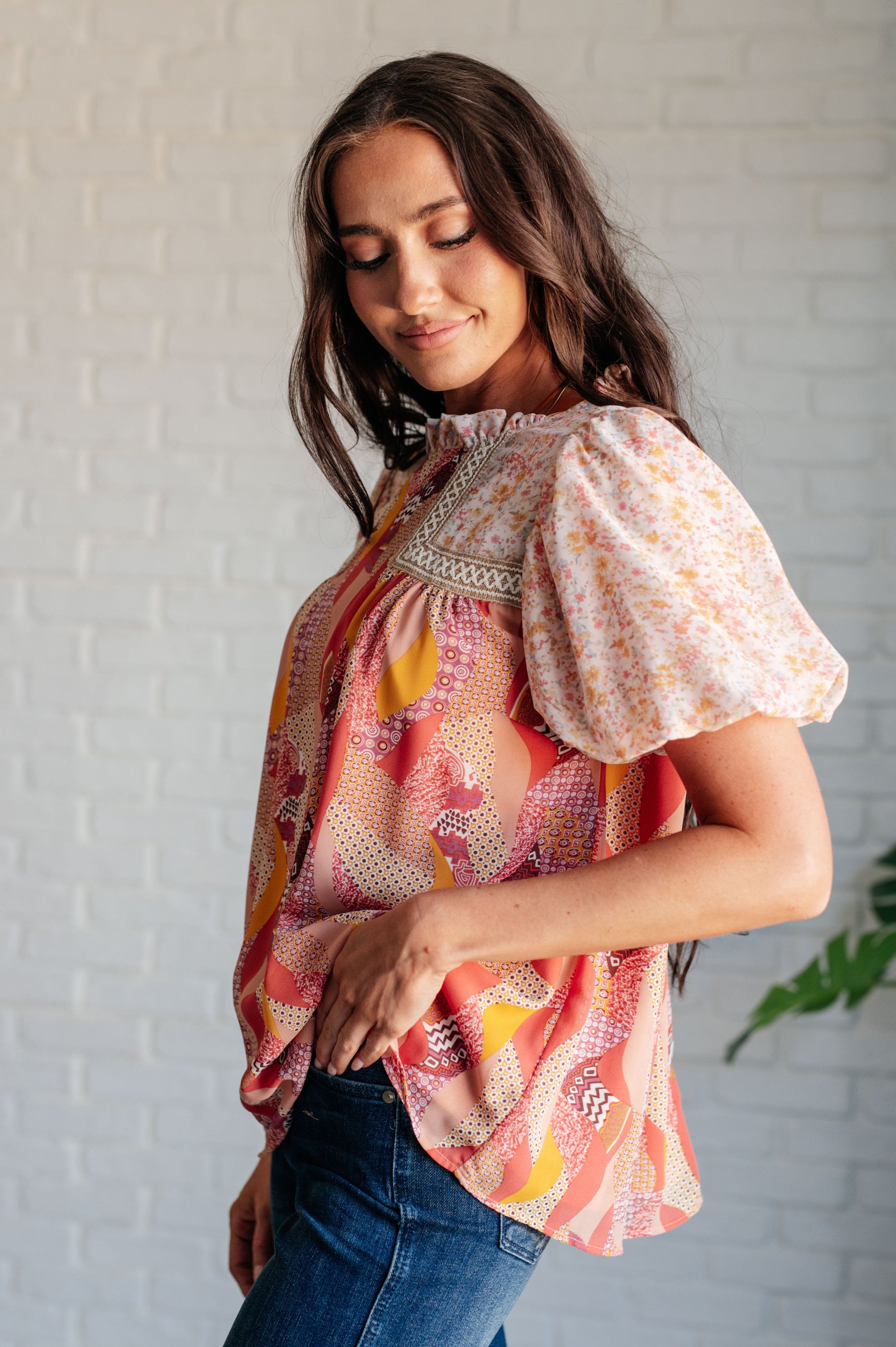 Day Dreamer Mixed Floral Top in Mauve Tops Ave Shops 