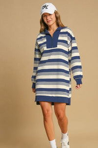 Denim Stripe Half Zip Up Dress Dress Umgee 