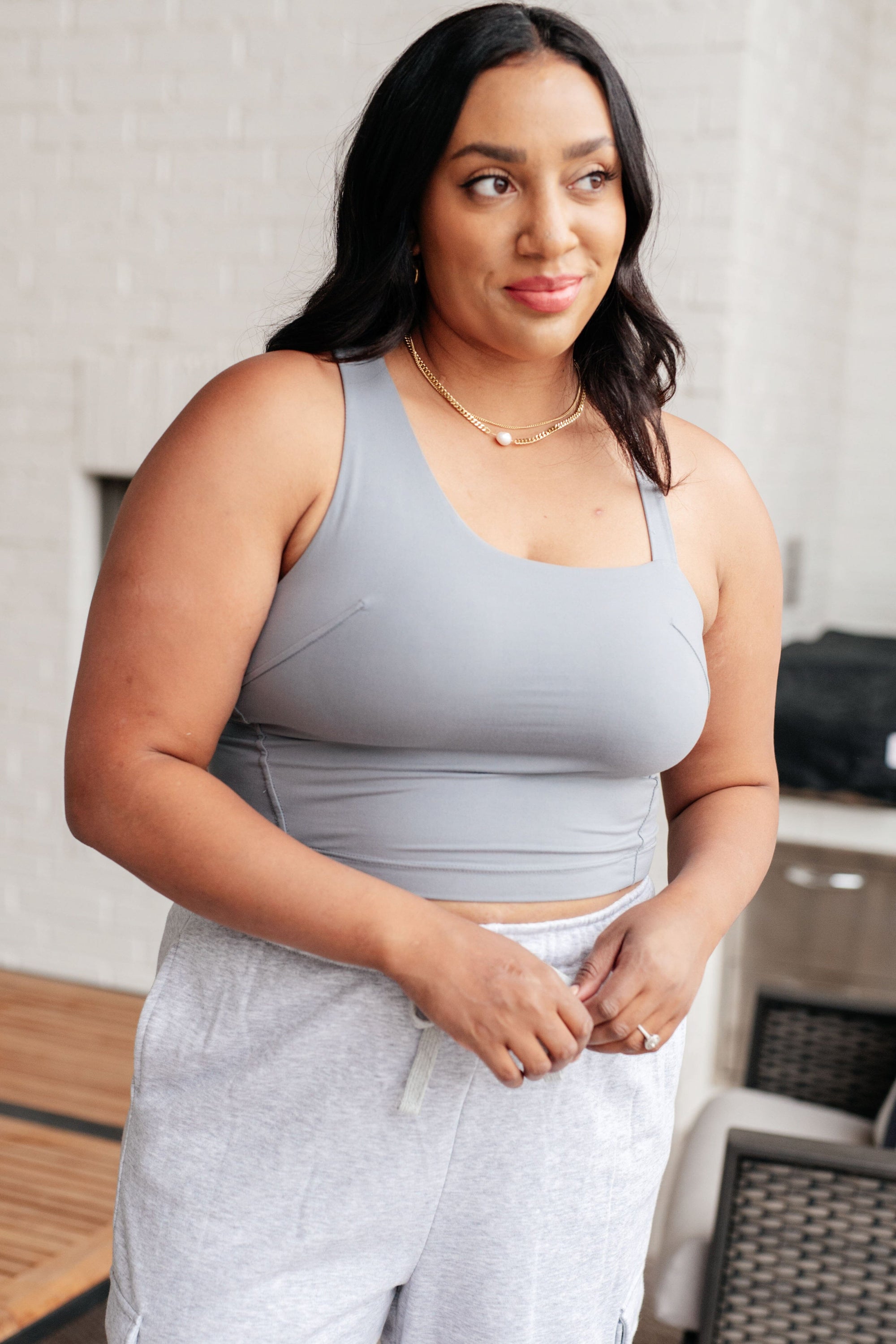 Doing it For Me Asymmetrical Tank in Rhino Grey Athleisure Ave Shops 