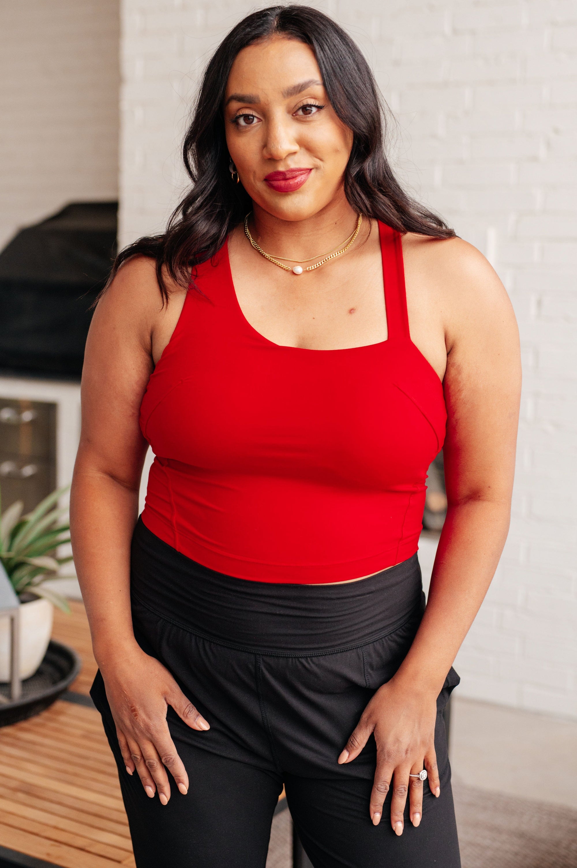 Doing it For Me Asymmetrical Tank in True Red Athleisure Ave Shops 