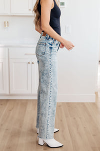 Dory High Waist Mineral Wash Raw Hem Wide Leg Jeans Womens Ave Shops 