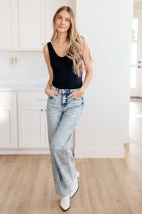 Dory High Waist Mineral Wash Raw Hem Wide Leg Jeans Womens Ave Shops 