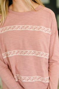 Down to Every Detail Drop Shoulder Long Sleeve in Dusty Rose Womens Ave Shops 