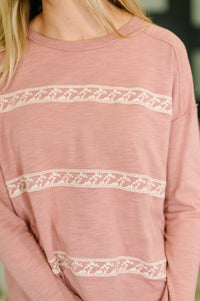 Down to Every Detail Drop Shoulder Long Sleeve in Dusty Rose Womens Ave Shops 