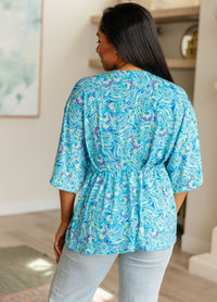 Dreamer Peplum Top in Blue and Teal Paisley Tops Ave Shops 