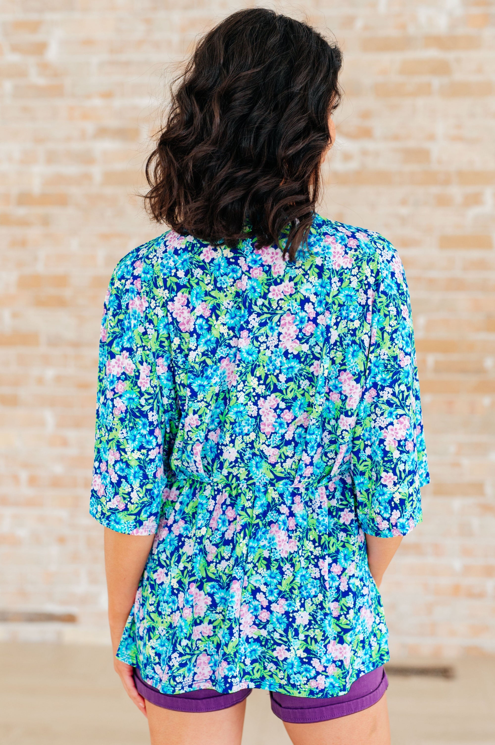 Dreamer Peplum Top in Navy and Mint Floral Tops Ave Shops 