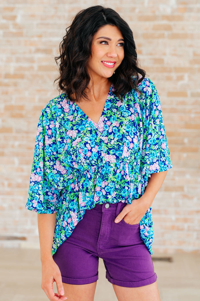 Dreamer Peplum Top in Navy and Mint Floral Tops Ave Shops 