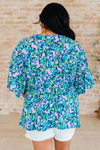 Dreamer Peplum Top in Navy and Mint Floral Tops Ave Shops 