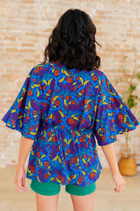 Dreamer Peplum Top in Royal and Red Abstract Tops Ave Shops 