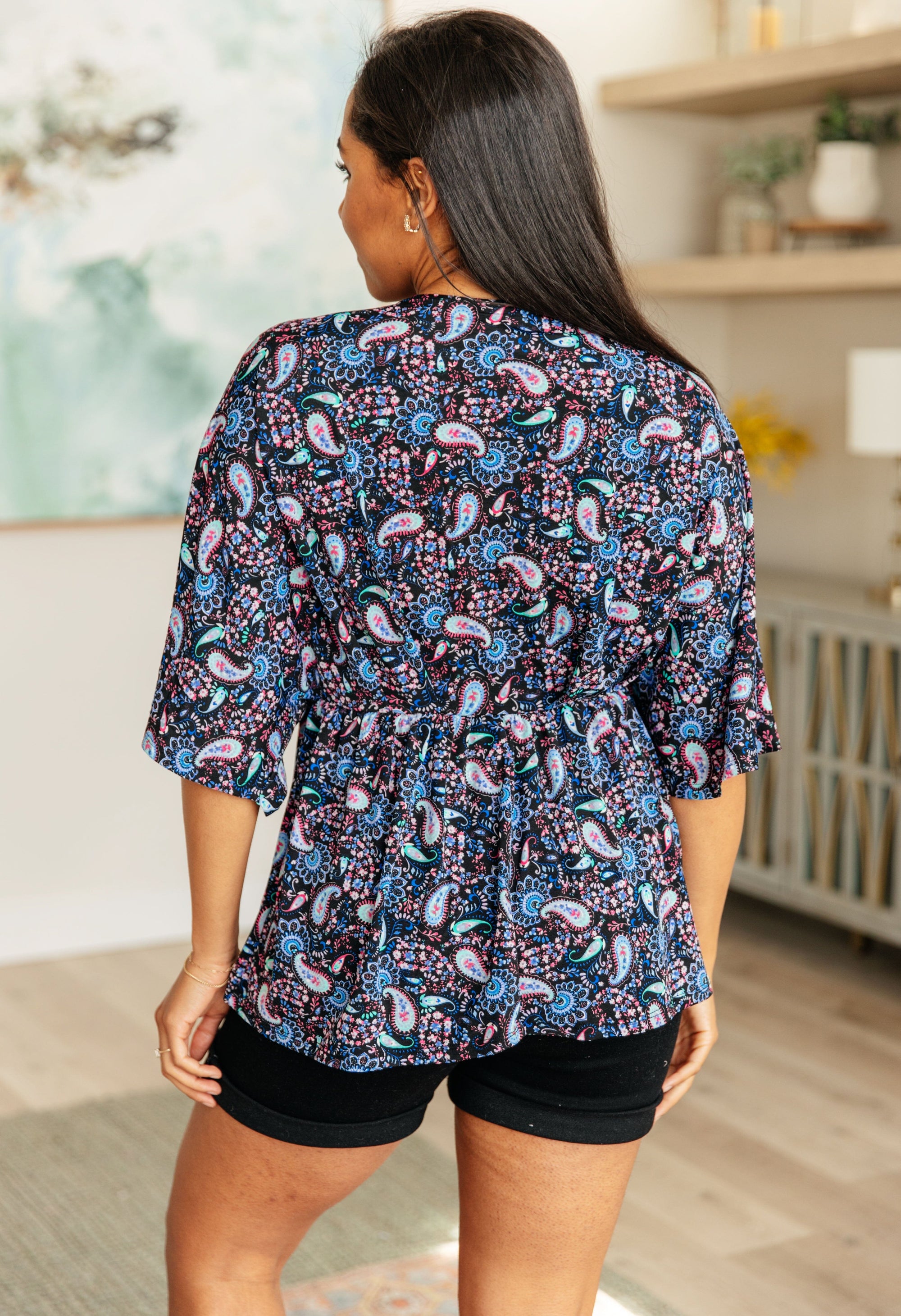 Dreamer Top in Black and Periwinkle Paisley Tops Ave Shops 