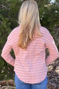 Dusty Pink Stripped V-Neck Top Shirts & Tops Umgee 