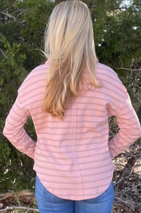 Dusty Pink Stripped V-Neck Top Shirts & Tops Umgee 