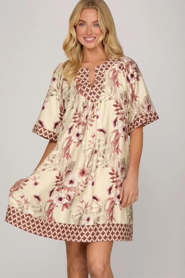 Dusty Rose Bell Sleeve Mini Dress Shirts & Tops She and Sky 