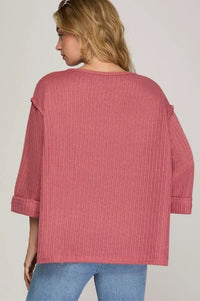 Dusty Rose Folded Sleeve Knit Top Shirts & Tops She and Sky 