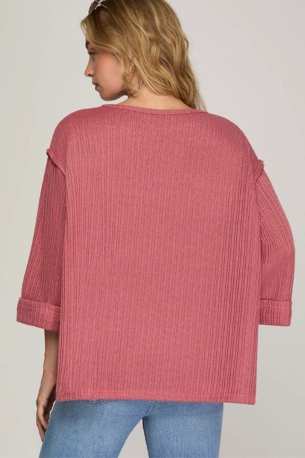 Dusty Rose Folded Sleeve Knit Top Shirts & Tops She and Sky 