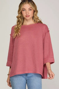 Dusty Rose Folded Sleeve Knit Top Shirts & Tops She and Sky 