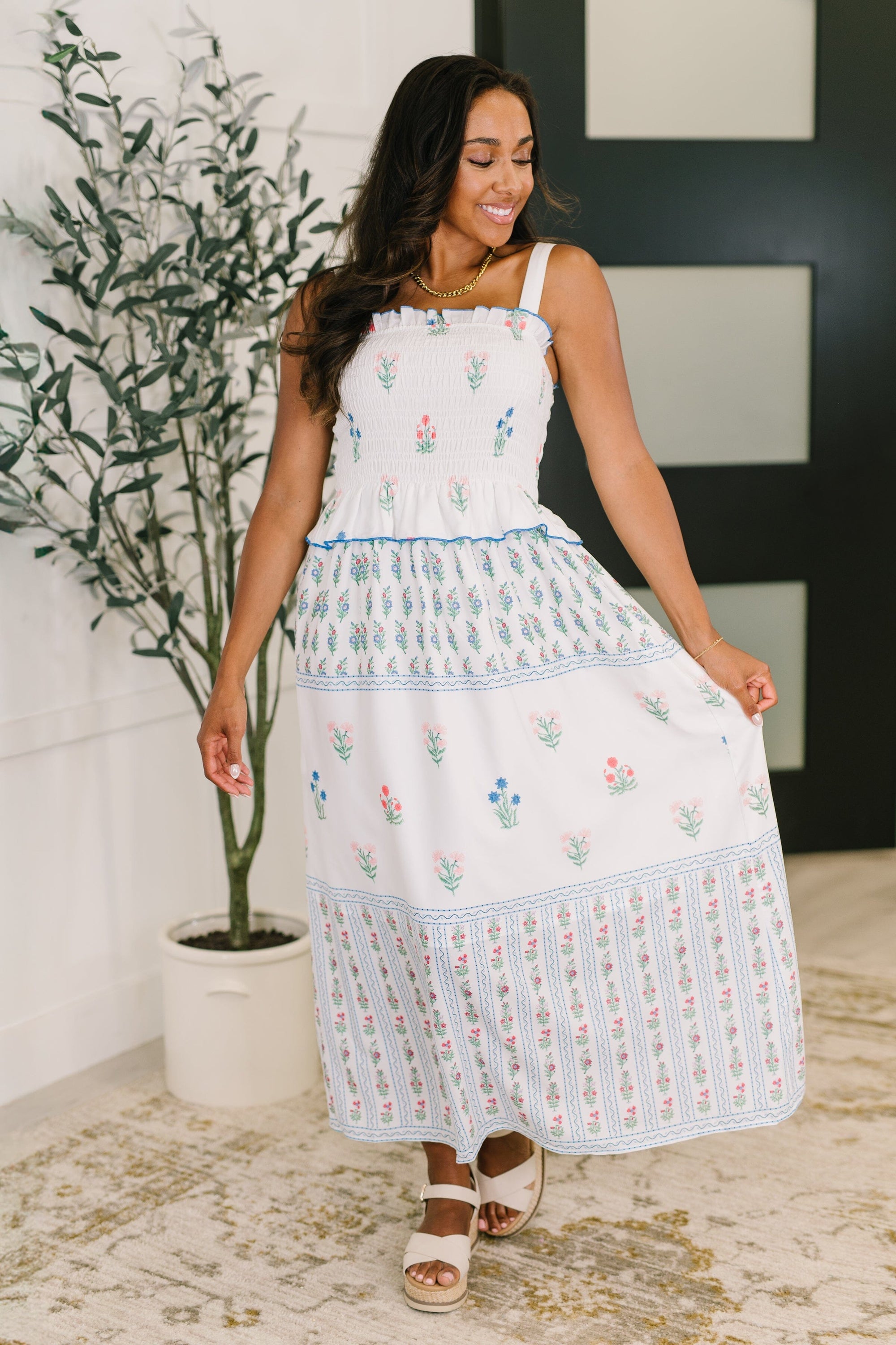 Eager Anticipation Mixed Print Midi Dress Womens Ave Shops 