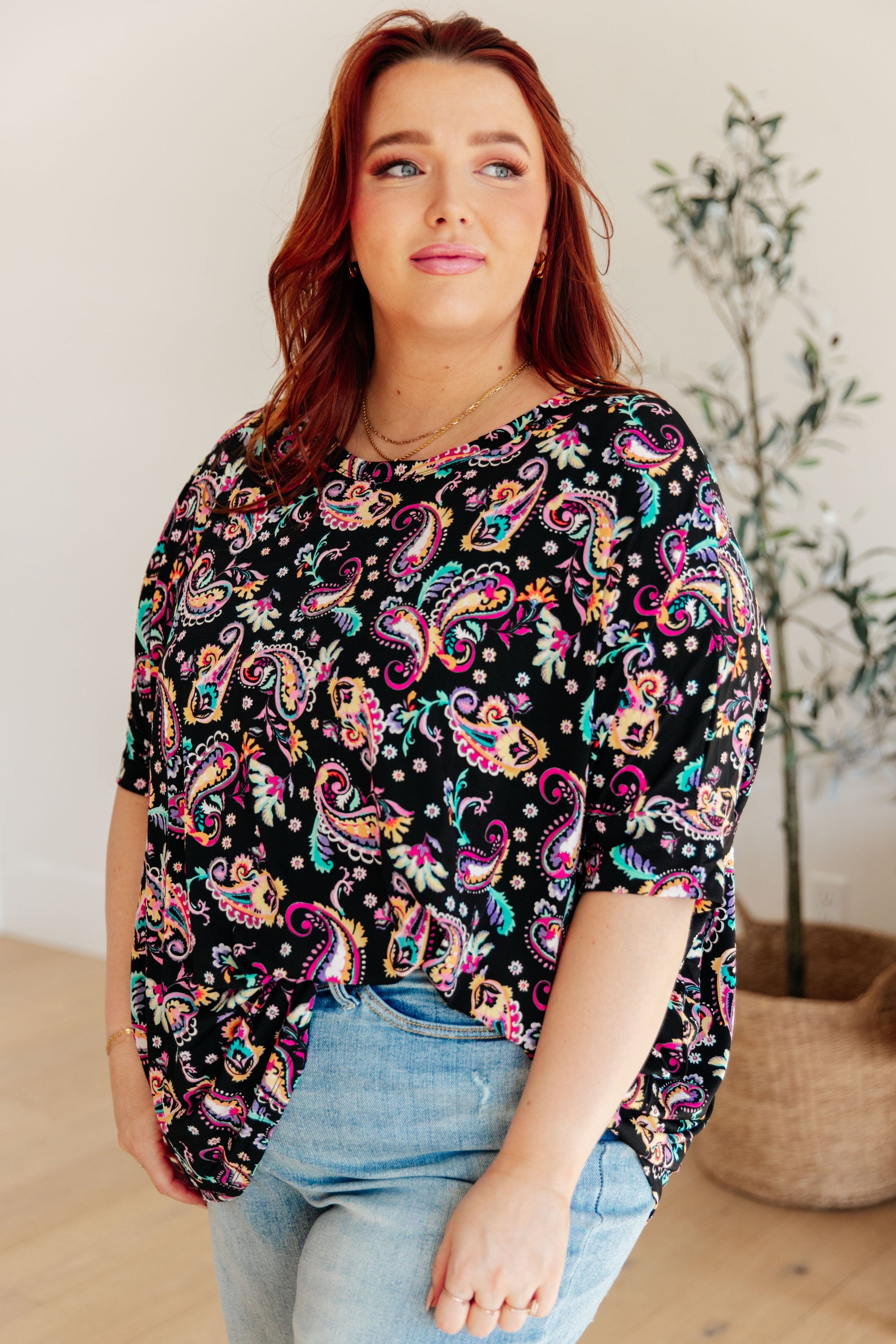 Essential Blouse in Black and Pink Paisley Womens Ave Shops 