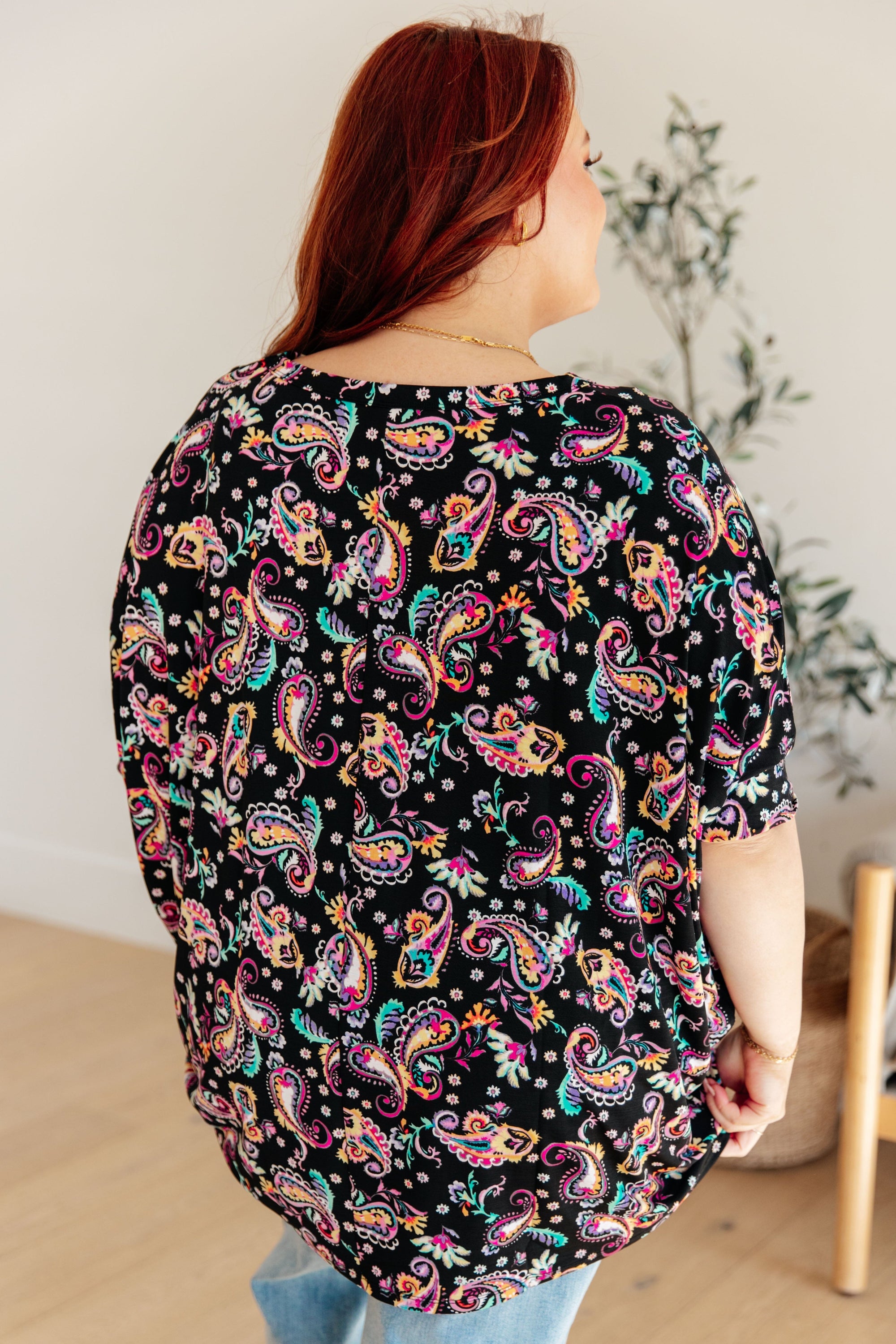 Essential Blouse in Black and Pink Paisley Womens Ave Shops 