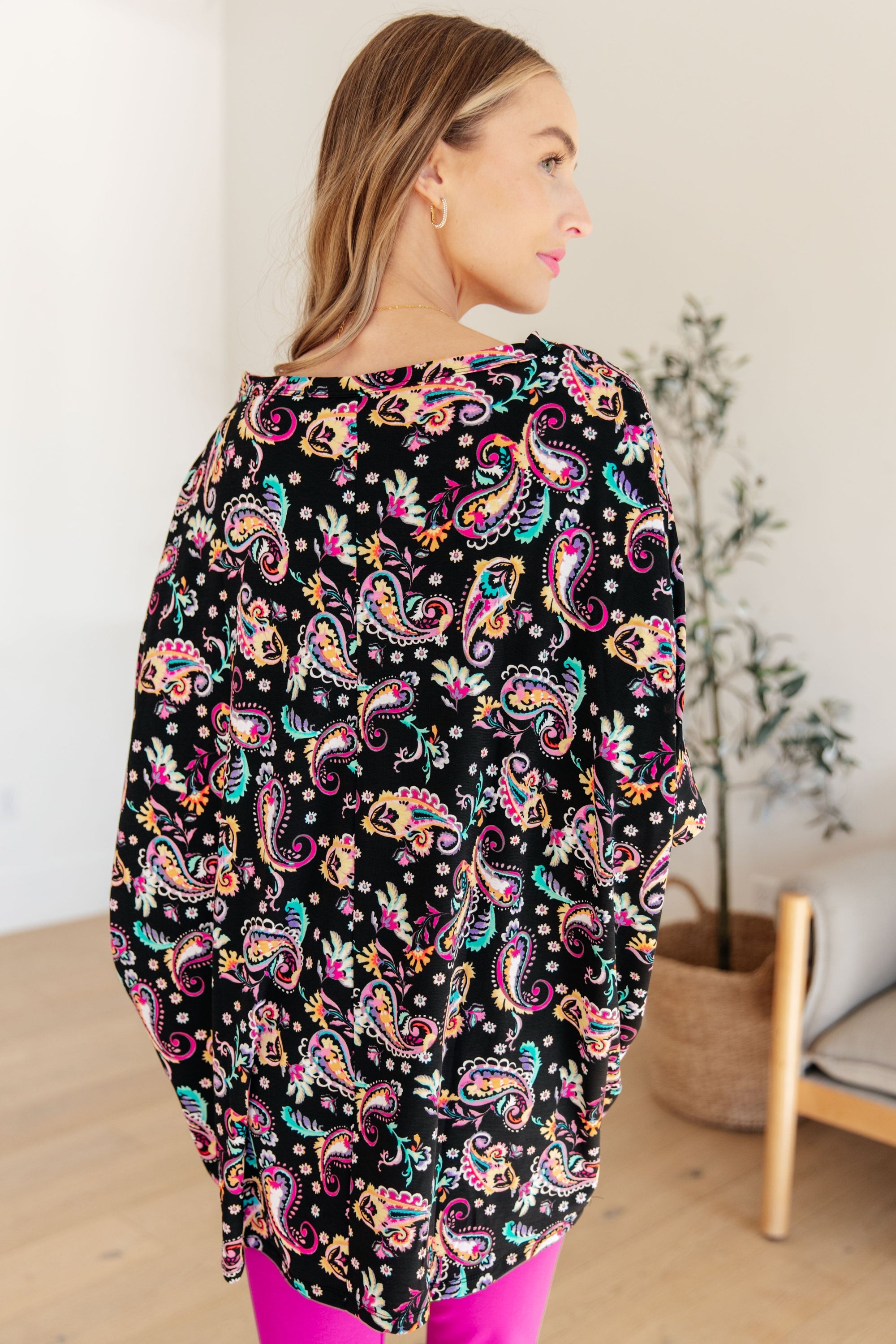 Essential Blouse in Black and Pink Paisley Womens Ave Shops 