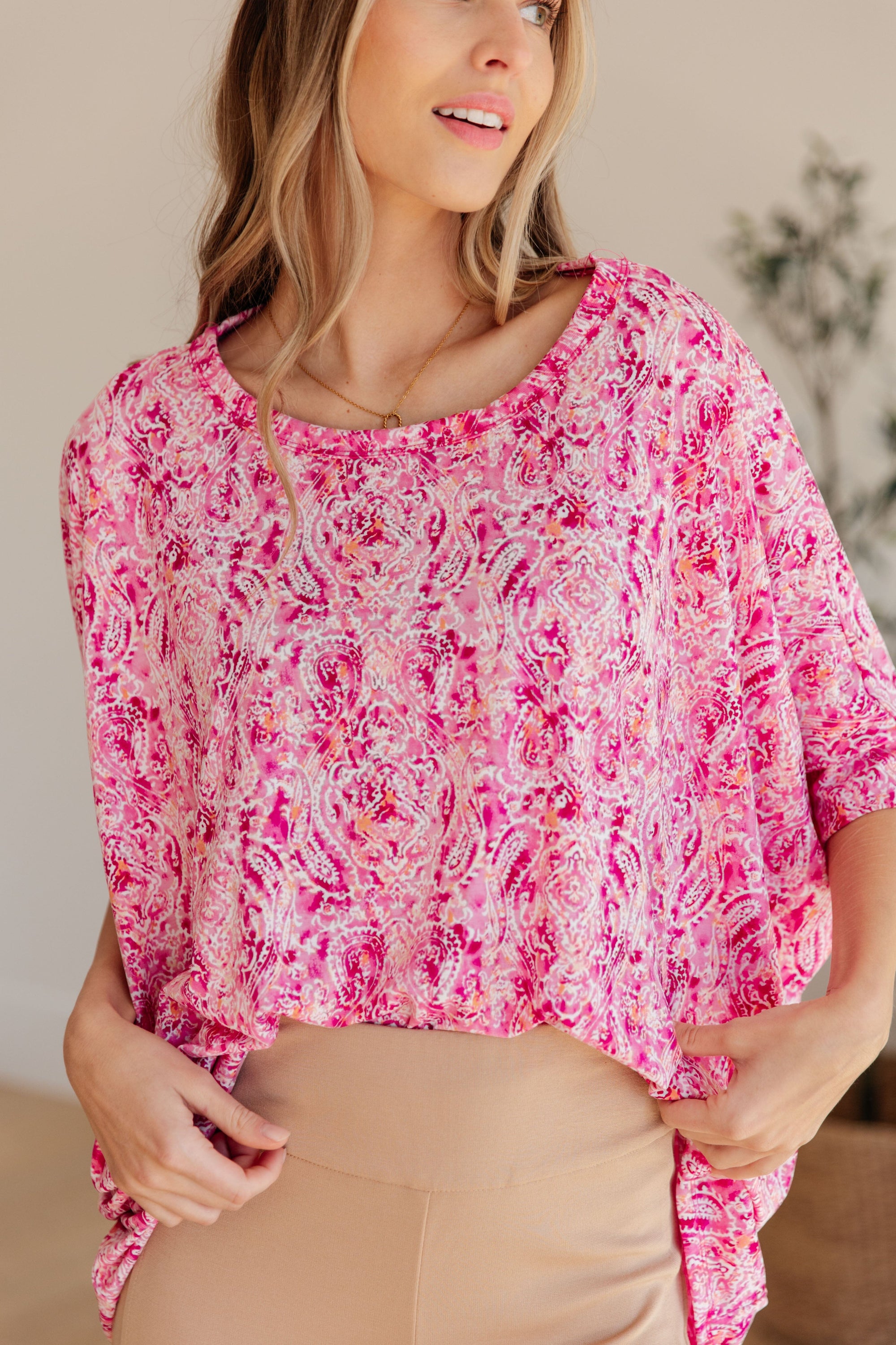 Essential Blouse in Fuchsia and White Paisley Womens Ave Shops 