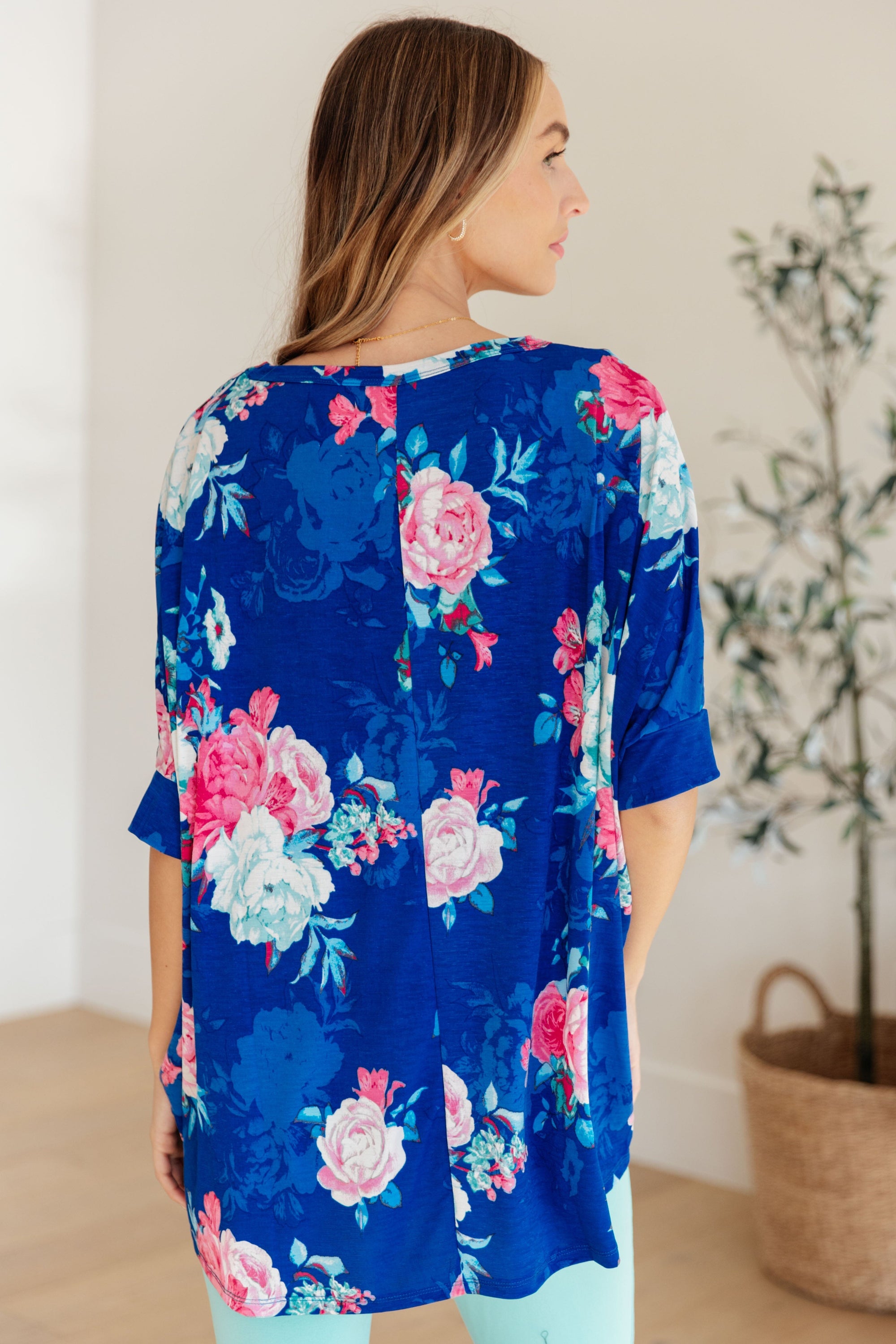 Essential Blouse in Royal and Pink Floral Womens Ave Shops 