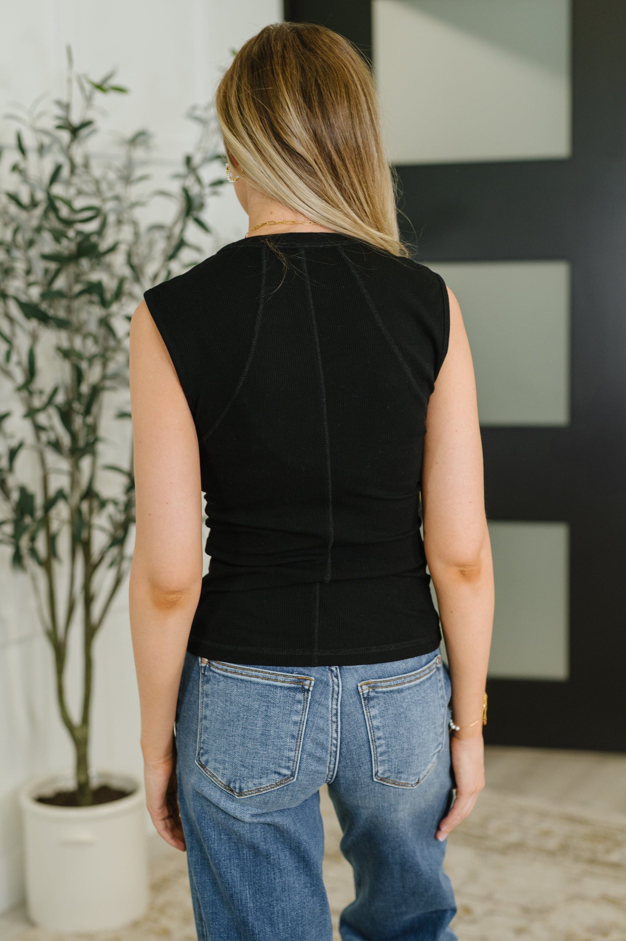 Everyday Edge Knit Henley Tank in Black Womens Ave Shops 