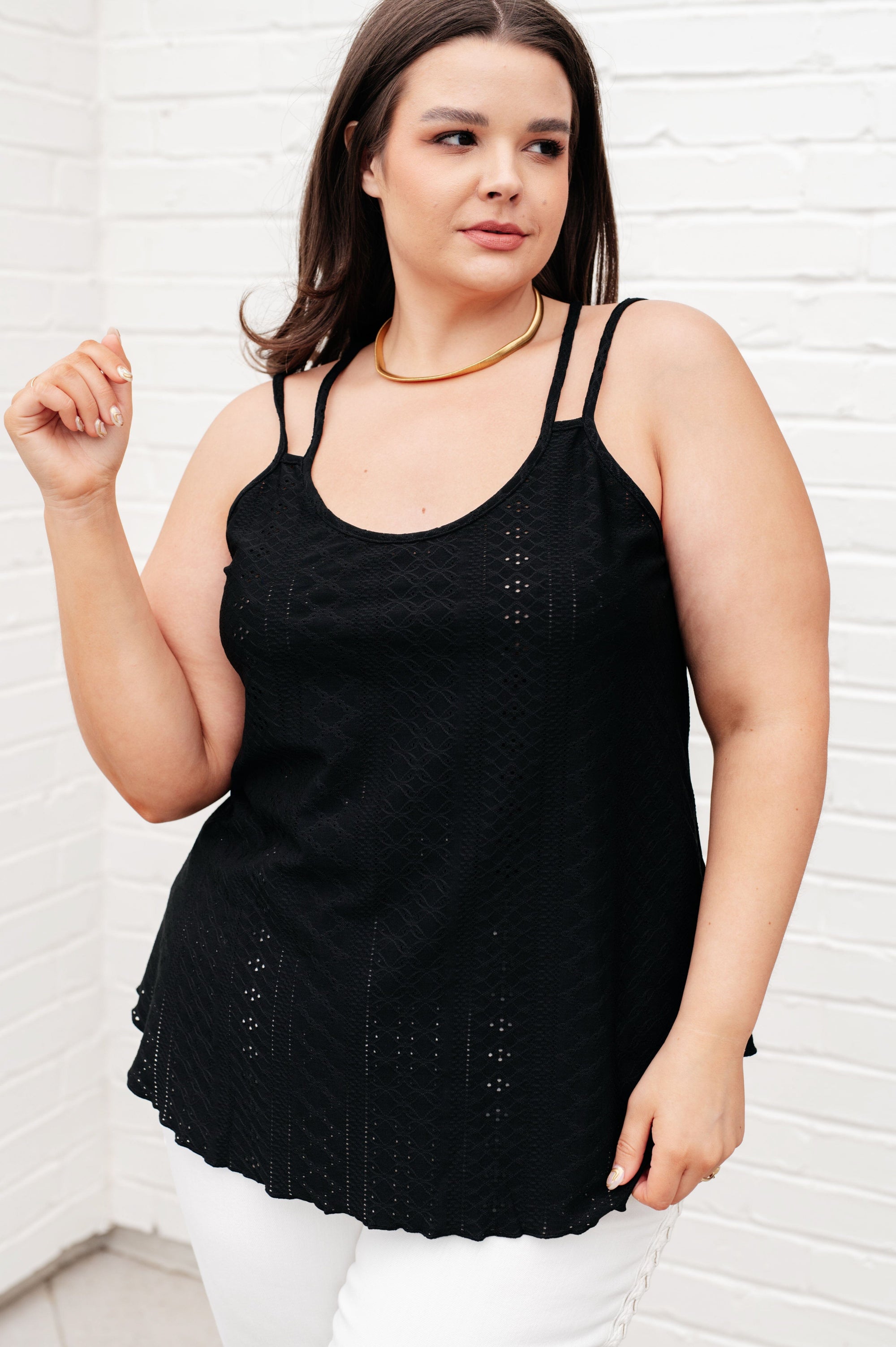 Eye on the Prize Eyelet Tank in Black Tops Ave Shops 