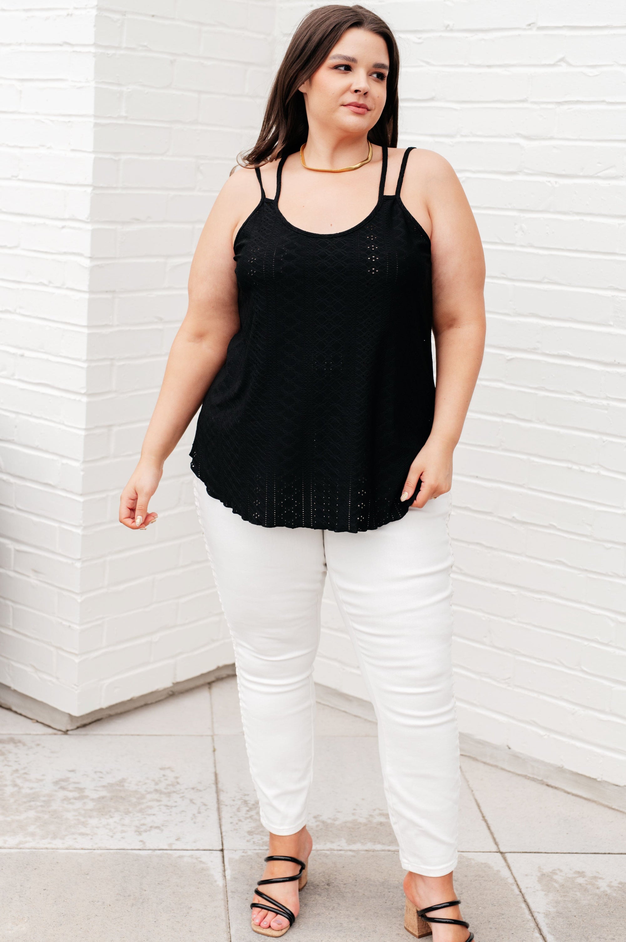 Eye on the Prize Eyelet Tank in Black Tops Ave Shops 