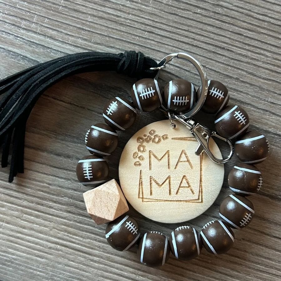 Football Mama Sports Keychain with Wooden Beads keychain Jillian Ink 