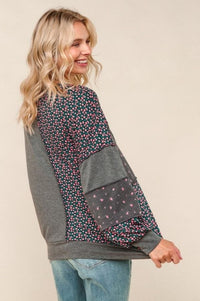 French Terry Ditsy Floral Print Pullover Top Tops Haptics 