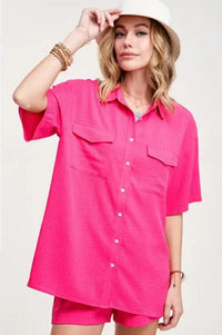 Fuchsia Textured Fabric Comfy Loungewear Set clothing set La Miel 