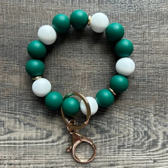 Game Day Wristlet Keychain in Green and White keychain Jillian Ink 