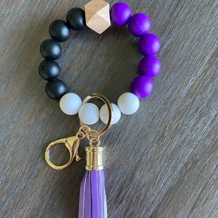 Game Day Wristlet Silicone Beads-Purple/Black/White keychain Jillian Ink 