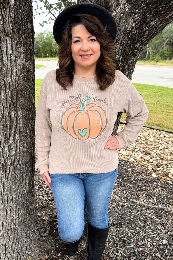 Give Thanks Corded Crew Sweatshirt Shirts & Tops Thomas & Co 