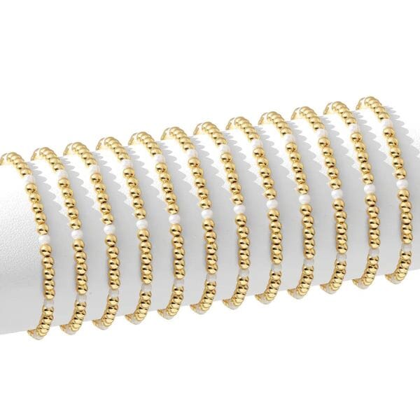 Gold Bead & Pearl Stretch Bracelets Bracelets Splendid Iris 