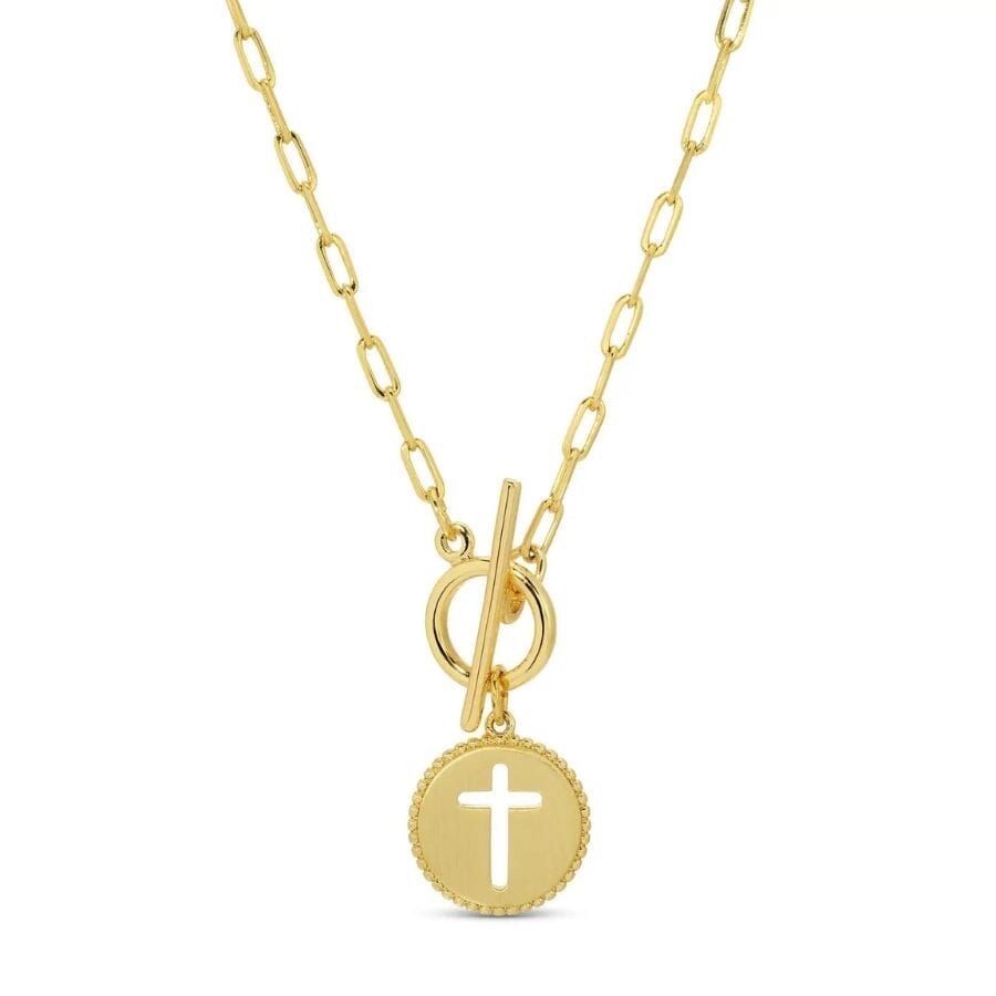 Gold Cross Paperclip Toggle Necklace Necklace Splendid Iris 