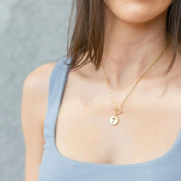 Gold Cross Paperclip Toggle Necklace Necklace Splendid Iris 