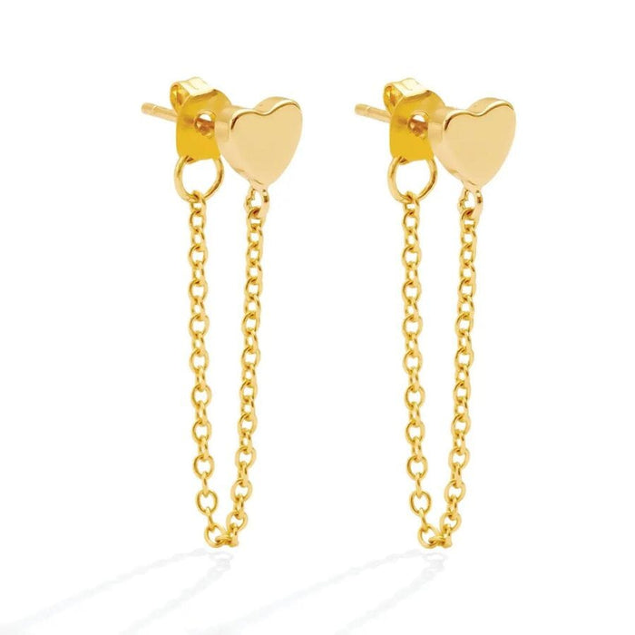 Gold Heart Stud with Chain Backing Earrings Earrings Splendid Iris 