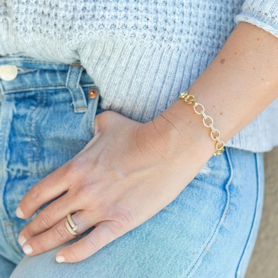 Gold Link Chain Cuff with Pave Accents Bracelets Splendid Iris 