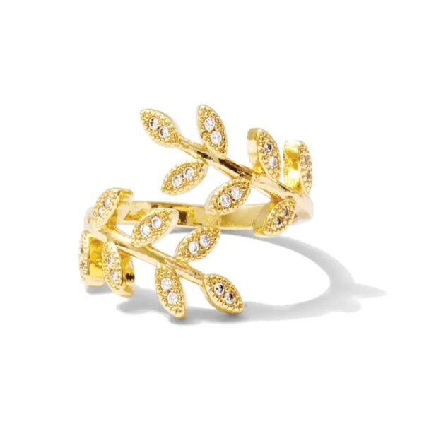 Gold Pave Adjustable Leaf Ring ring Splendid Iris 