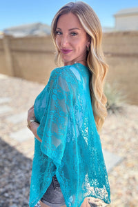 Good Days Ahead Lace Kimono In Teal Layers Ave Shops 