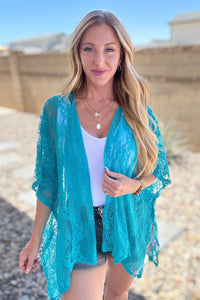 Good Days Ahead Lace Kimono In Teal Layers Ave Shops 