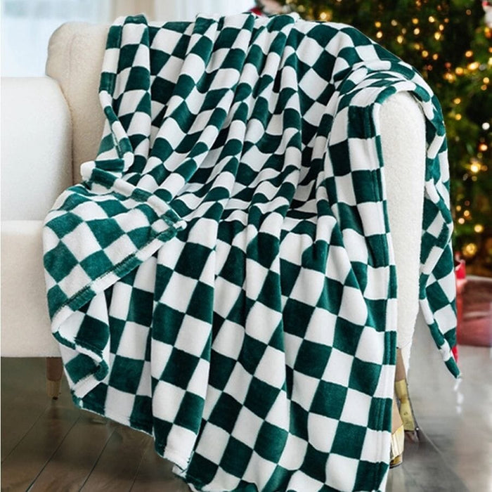 Green Checkerboard Printed Soft Throw Blanket 47*78 Inch blanket 1 Woman 