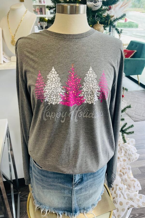 Happy Holidays Pink Trees T-shirt Shirts & Tops Mama glitter 