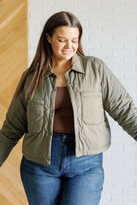 Hear Me Out Lightweight Puffer Jacket in Olive Layers Ave Shops 