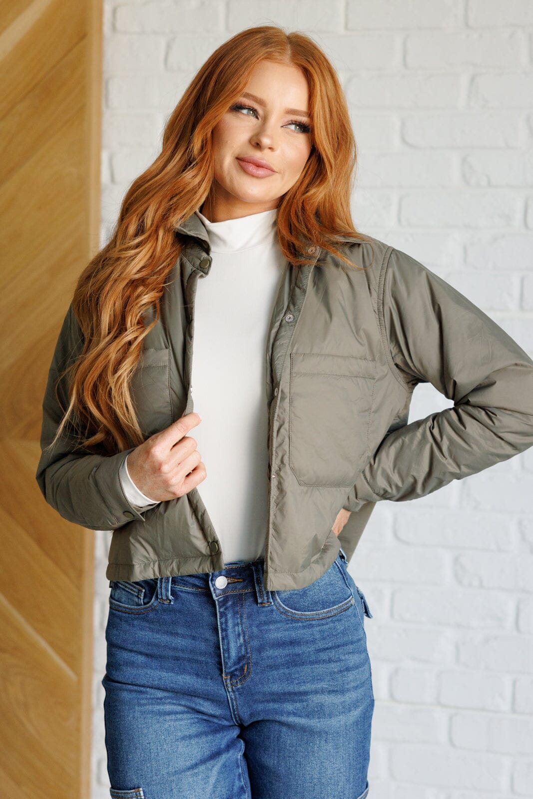 Hear Me Out Lightweight Puffer Jacket in Olive Layers Ave Shops 