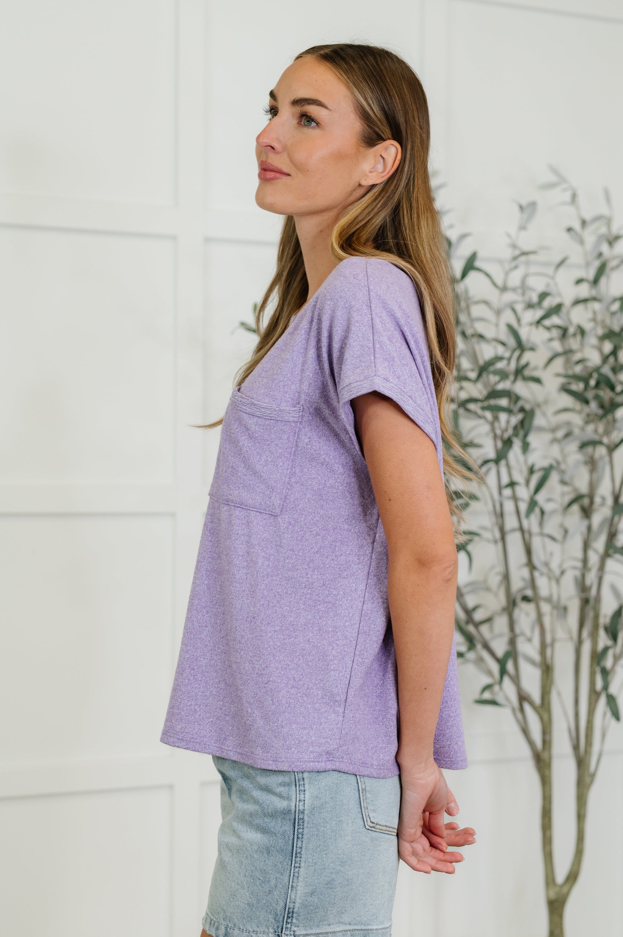 Heathered Harmony Basic Tee in Lavender Womens Ave Shops 