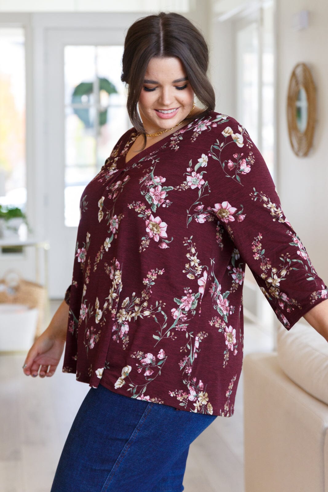 Hometown Classic Top in Wine Floral Womens Ave Shops 
