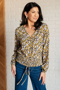 Honey Honey Floral Smocked Blouse in Black Blouses Ave Shops 